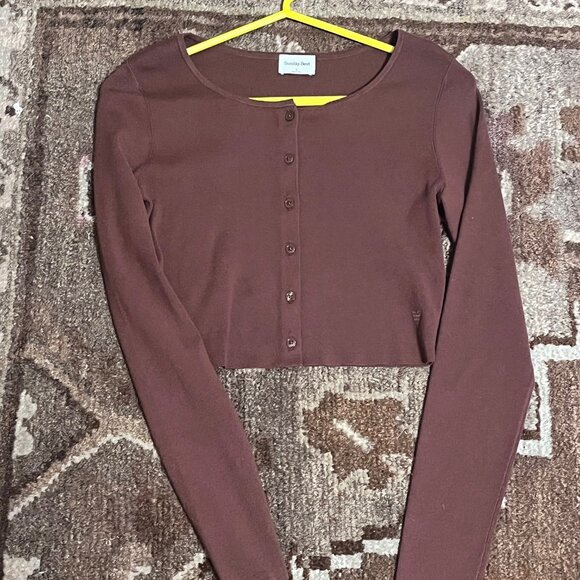 NWOT Aritzia/Sunday Best Izzy Cropped Cardigan in Cognac Brown, Size S - Picture 6 of 9